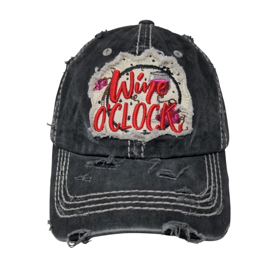 Wine O'Clock Strapback Hat Gray One Size Embroidered 4350 District